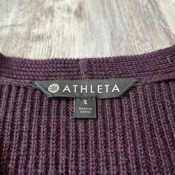 Athleta Switchback Wool-Blend Sweater, Auberge Purple, V-Neck Oversized, Small - Picture 4 of 8